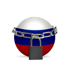 Image showing Planet colored in Russia flag, locking with chain. Countries lockdown during coronavirus, COVID spreading