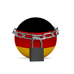 Image showing Planet colored in Germany flag, locking with chain. Countries lockdown during coronavirus, COVID spreading