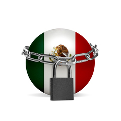 Image showing Planet colored in Mexico flag, locking with chain. Countries lockdown during coronavirus, COVID spreading