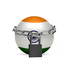 Image showing Planet colored in India flag, locking with chain. Countries lockdown during coronavirus, COVID spreading