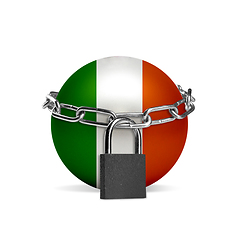 Image showing Planet colored in Ireland flag, locking with chain. Countries lockdown during coronavirus, COVID spreading