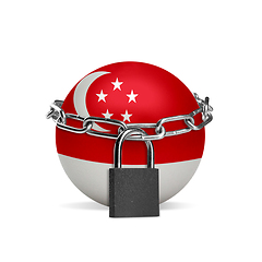 Image showing Planet colored in Singapore flag, locking with chain. Countries lockdown during coronavirus, COVID spreading