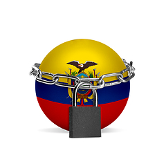 Image showing Planet colored in Colombia flag, locking with chain. Countries lockdown during coronavirus, COVID spreading