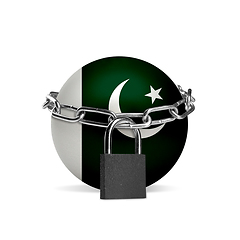 Image showing Planet colored in Pakistan flag, locking with chain. Countries lockdown during coronavirus, COVID spreading