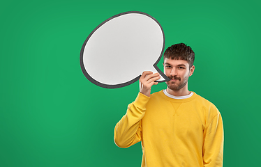 Image showing happy man with speech bubble over green background