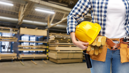 Image showing woman or worker with helmet and working tools