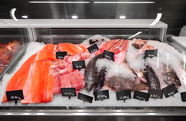 Image showing seafood in fish shop fridge display case