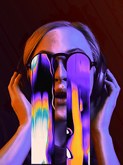 Image showing Modern woman\'s portrait on studio background in bright neon light, stylish creative design
