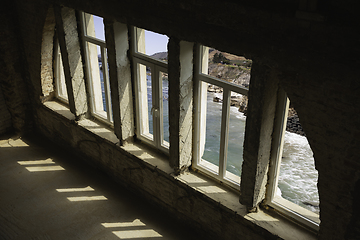 Image showing Closed window and beautiful picture outside, nature view, resort and resting