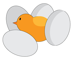 Image showing A little chick amidst four eggs without cracks vector or color i