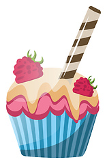 Image showing Raspberry cupcake with white chocolate toppingillustration vecto