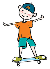 Image showing Little boy learning how to ride skateboard Vector illustration 