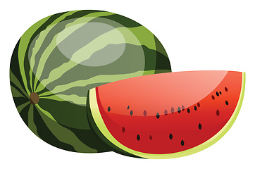 Image showing Vector illustration of green watermelon red slice with black see