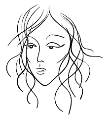 Image showing Sketch of the face of a beautiful woman in black vector or color