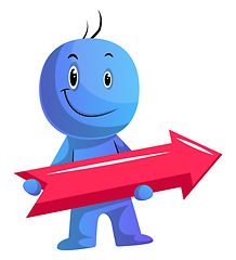 Image showing Blue cartoon caracter with red direction sign illustration vecto