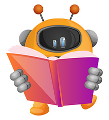 Image showing Cartoon robot reading a book illustration vector on white backgr