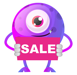 Image showing Purple monster holding pink sale sign illustration vector on whi