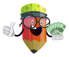 Image showing Red pencil has some money in his hands illustration vector on wh