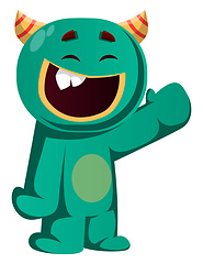 Image showing Happy green monster is waving to you vector illustration