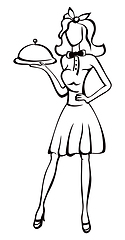 Image showing A slim waitress holding a tray