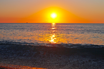 Image showing Red sunset over the sea. Beautiful sunset.