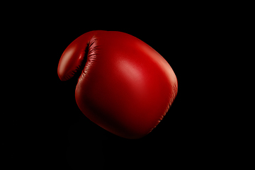 Image showing Professional sport equipment isolated on black studio background. Boxers red glove.