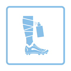 Image showing Soccer bandaged leg with aerosol anesthetic icon