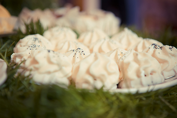 Image showing sweets on the wedding table. Vintage color.