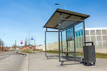 Image showing empty bus stop on street of Tallinn city