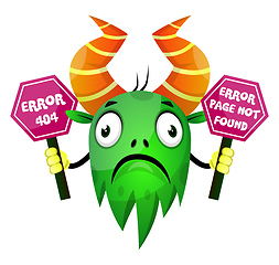 Image showing Monster holding 404 error sign, illustration, vector on white ba