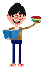 Image showing Cheerful cartoon young woman holding some books illustration vec