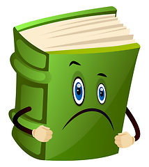 Image showing Green book is sad, illustration, vector on white background.