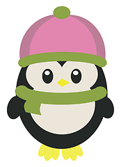 Image showing A cute baby penguin is covered in warm winter clothes vector col