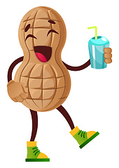 Image showing Peanut drinking soda, illustration, vector on white background.