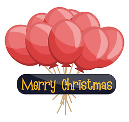 Image showing Dozen of red ballons and Mery Christmas sign vector illustration