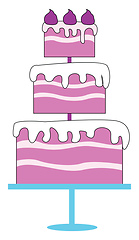 Image showing A big pink fondant cake mounted on a blue cake stand vector or c