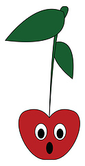 Image showing A cherry with surprised look and long green stem vector color dr