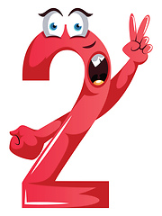 Image showing Red monster shape number two with a peace sign illustration vect