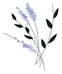 Image showing Simple vector illustration of violet flowers with black leaves o