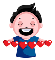 Image showing Black haired boy with multiple hearts in his hands illustration 