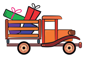 Image showing Wooden car loaded with Christmas gifts vector or color illustrat