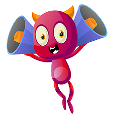 Image showing Devil with megaphones, illustration, vector on white background.