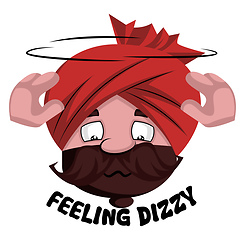 Image showing Man with turban is feeling dizzy, illustration, vector on white 