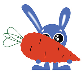 Image showing Cartoon bunny holding a giant carrot vector or color illustratio