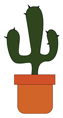 Image showing A trident shape cactus plant in an earthen pot vector or color i