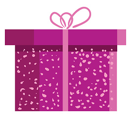 Image showing A bright pink wrapping paper covered present box tied with ribbo