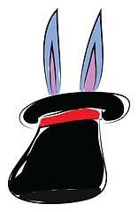 Image showing Two bunny ears visible from a black long hat worn of a magician 