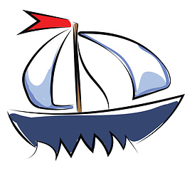 Image showing Clipart of a blue-colored yacht set on isolated white background