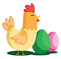 Image showing Easter eggs and chicken illustration web vector on a white backg