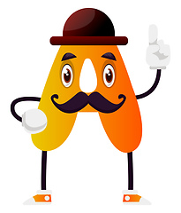 Image showing Orange letter A with mustache and hat vector illsutration on whi